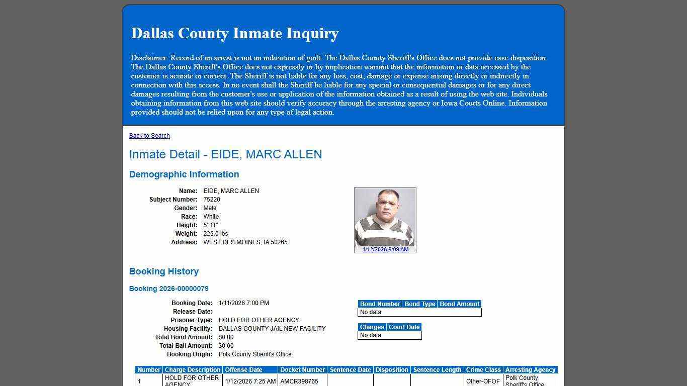 Inmate Detail - EIDE, MARC ALLEN