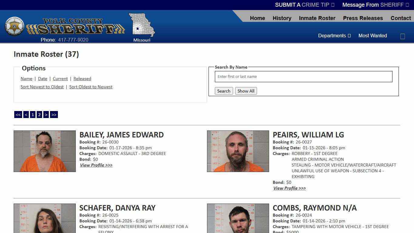 Inmate Roster - Current Inmates Booking Date Descending - Polk County Sheriff MO